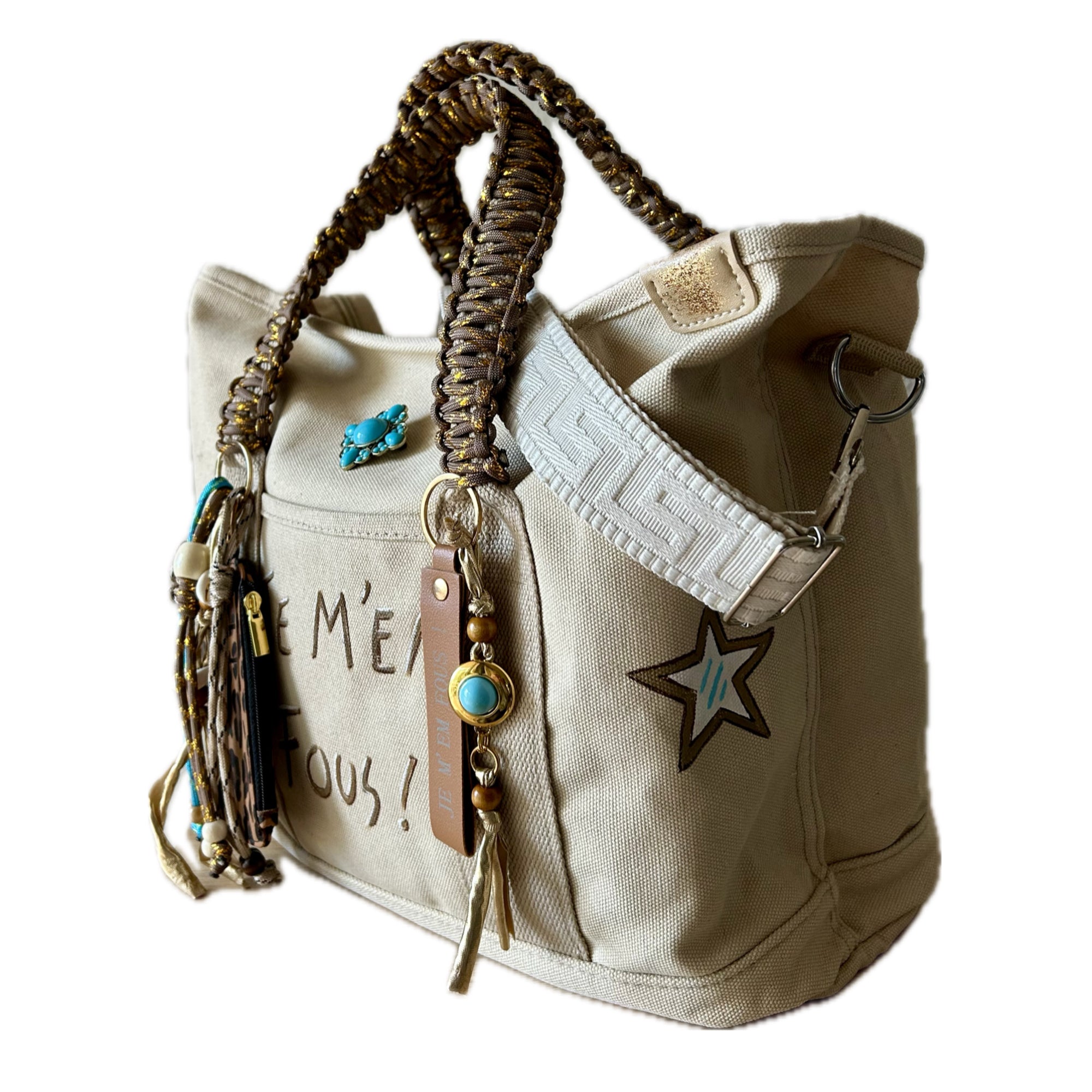 Grand sac toile beige JE M’EN FOUS !