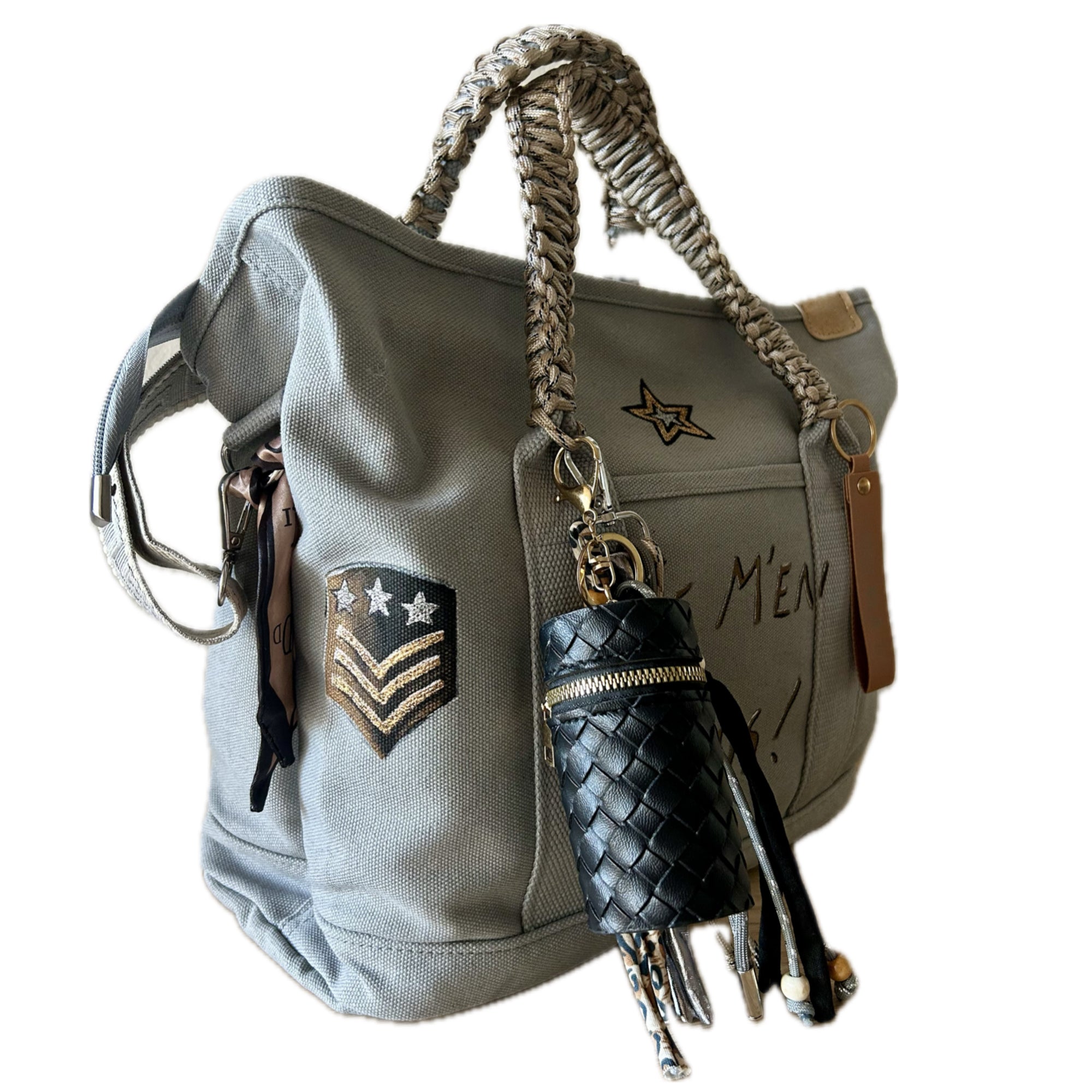 Grand sac toile gris JE M’EN FOUS !