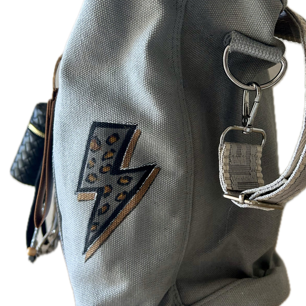 Grand sac toile gris JE M’EN FOUS !